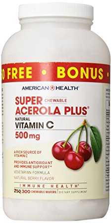 American Health Super Acerola Plus Chewable Wafers, 500 mg, Berry, 250 Count