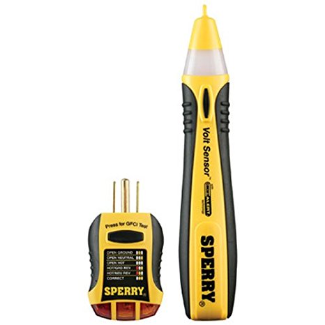 Sperry Instruments STK001 Non-Contact Voltage Tester (VD6504) & GFCI Outlet / Receptacle Tester (GFI6302) Kit, Electrical AC Voltage Detector, 2 Pc. Pk., Yellow & Black