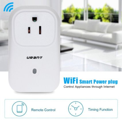 Urant Wifi Smart Power Socket Outlet Switch US Plug Turn On/off Electronics Monitoring Energy Usage Remote Control / Timing Function From Anywhere Via Free IOS / Android App