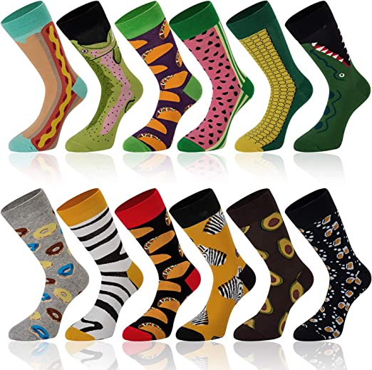 Empino Men's Fun Dress Socks – Colorful Funky Patterned Socks – Novelty Casual Cotton Crew Socks