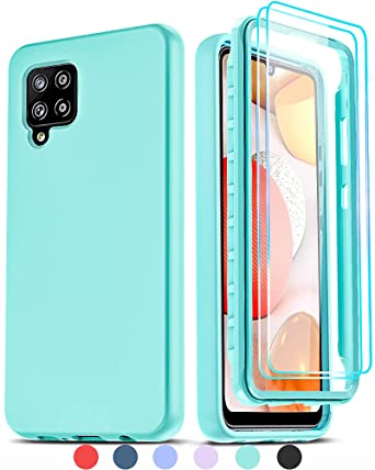 LeYi for Galaxy A42 5G Case, Samsung Galaxy A42 5G Case with [2 x Tempered Glass Screen Protector], Full-Body Shockproof Soft Liquid Silicone Hybrid Protective Phone Case for Galaxy A42, Mint/Green