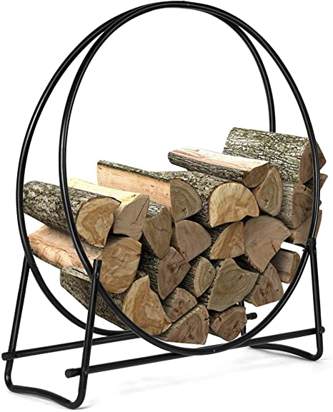 Casart Firewood Log Rack Hoop Tubular Steel Wood Storage Holder for Indoor & Outdoor (40 Inch)