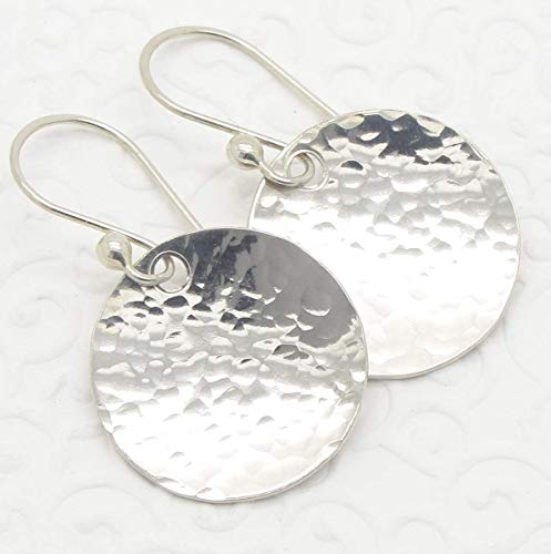 Sterling Silver Hammered Disc Earrings in Small Dish Shape