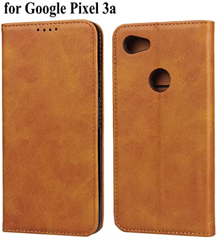 SailorTech Pixel 3a Wallet Case, Pixel 3a Case Premium PU Leather Cover with Kickstand [Card Slot] Shockproof Flip Case Full Body Magnetic Protective Phone Case Cover for Google Pixel 3a-Light Brown