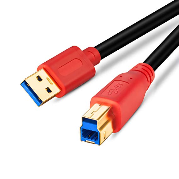 USB 3.0 Cable A Male to B Male 15Ft- Tan QY Type A to B Male Compatible with Hard Disk Drive,Printers,Scanner,USB Hub,Monitor and More.(5M/15Ft, Red)