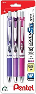 EnerGel RTX Retractable Liquid Gel Pen, Passion Hue, 0.7mm, Assorted Violet Ink Pack of 3 Pens (BL77PASBP3M)