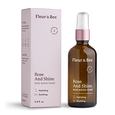 Rosewater Toner | 100% Vegan & Cruelty Free | Hydrating Rose Water Spray Mist | Alcohol Free | Refreshing Facial Toner For All Skin Types | Rose and Shine by Fleur & Bee - 3.4 fl oz