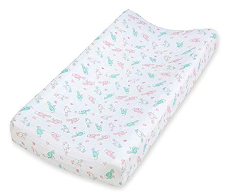 Aden by Aden + Anais Classic Changing Pad Cover, 100% Cotton Muslin, Super Soft, Breathable, Tailored Snug Fit, Single, Love Birds