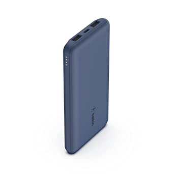 Belkin Pocket Power 10,000 mah Power Bank Charges 3 Devices simultaneously up to 15W (for iPhone, Samsung Galaxy,Pixel 4,Apple Watch, Apple AirPods and More) with 2 USB A and 1 USB C Ports,Blue