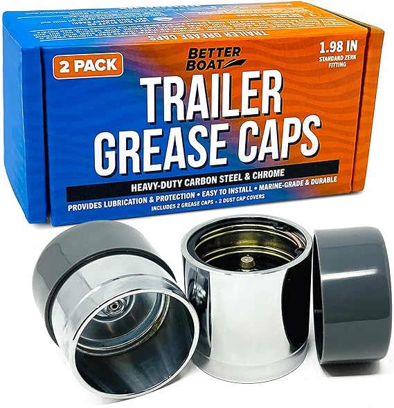 Boat Trailer Bearing Dust Cap Trailer Axle Grease Cap Trailer Grease Cap Covers Grease Caps for Trailer Hubs Wheel Bearing Cap Protectors 2 Pack 1.98" Caps Lube Cover for Trailers Bearings Protector