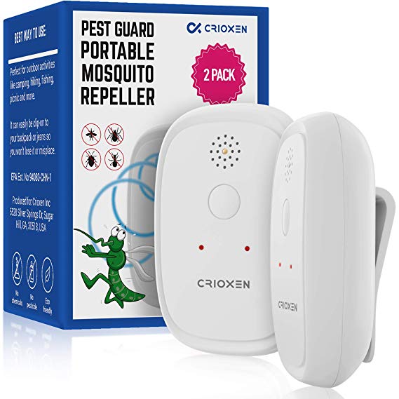 Crioxen Ultrasonic Mosquito Repellent - Odorless Non-Toxic Portable Pest Control Repeller Anti Insects, Bugs, Roaches w/Dragonfly Mode - for Indoor and Outdoor