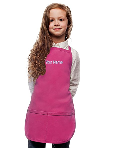 Personalized Hot Pink Kids Apron, Poly/Cotton Twill Fabric