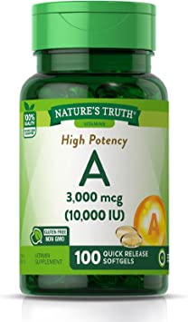 Vitamin A 10000 IU (3000 mcg) | 100 Softgel Capsules | Non-GMO, Gluten Free Supplement | by Nature's Truth