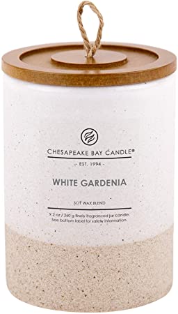 Chesapeake Bay Candle Scented Ceramic Jar Candle with Lid, White Gardenia, Small