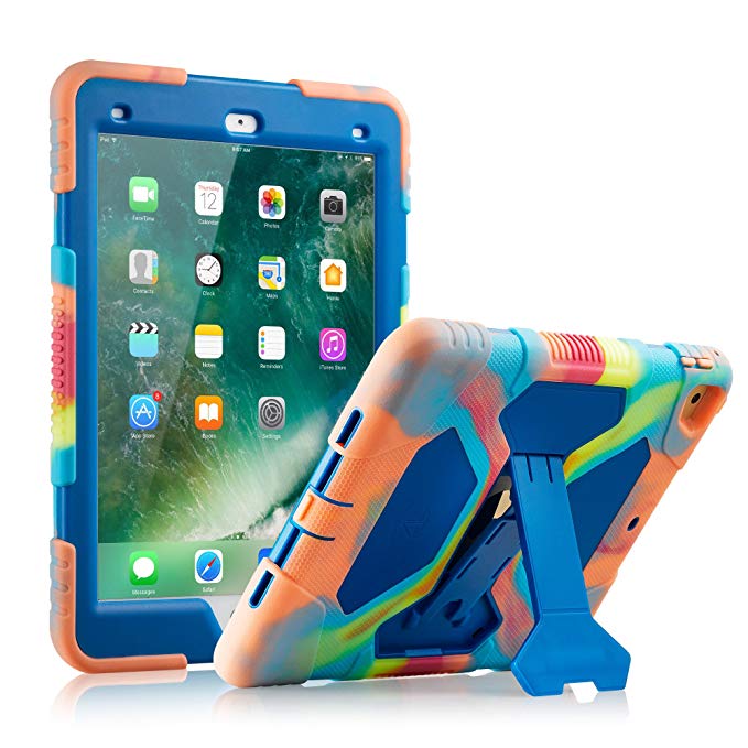New iPad 9.7 2018/2017 Case, KIDSPR Lightweight Shockproof Rugged Cover with Stand Protective Full Body Rugged for Kids for New Apple iPad 9.7 inch 2018/2017 (6th Gen, 5th Gen) (Ice/Blue)