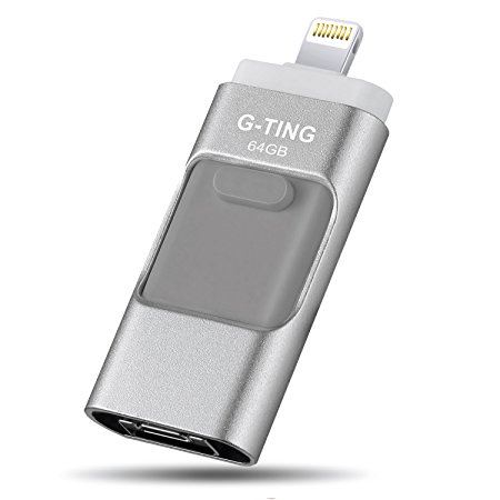 USB Flash Drives for iPhone 64GB Pen-Drive Memory Storage, G-TING Jump Drive Lightning Memory Stick External Storage, Memory Expansion for Apple IOS Android Computers (Silver)