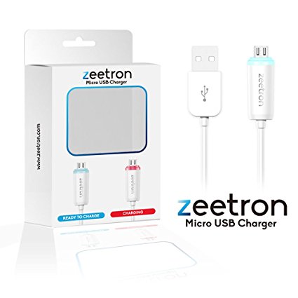 Zeetron Light up USB Cable for Samsung S2,s3,s4,s5 Note 2, Note 3, Note 4 Galaxy, Blackberry, Driod, HTC M8, One 8, Moto X, Nokia Lumia, Lg G2, G3, Mirco Data Sync & Charging - Retail Packaging (Micro to Usb)