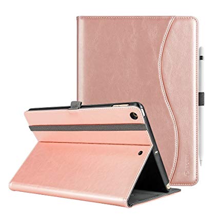 New iPad 9.7 Inch 2018/2017 Case Premium Duralble Leather Adjustable Angels Stand Smart Case Folio Cover Auto Wake/Sleep With Apple Pencil Holder For Women (9.7 Inch 2017 New iPad, Rose Gold)