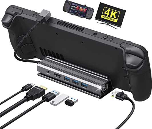 MoKo Steam Deck Dock 4K@60Hz Docking Station for Steam Deck, 6 in 1 Hub Dock with HDMI 2.0, Gigabit Ethernet, Fast Charging Type-C Port, 3 USB-A 3.0, Aluminum Stand fits Valve Steam Deck Accessories