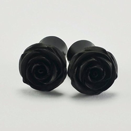 Rose Fake Gauges – Hand Carved Rose Earrings – Arang Wood - Faux Gauges
