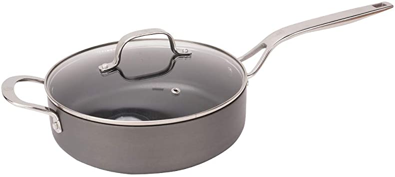 Swiss Diamond Hard Anodized Large Induction Compatible 3 Quart Nonstick Sauté Pan with Cover - Oven and Dishwasher Safe, 9.5 Inch (24 cm)