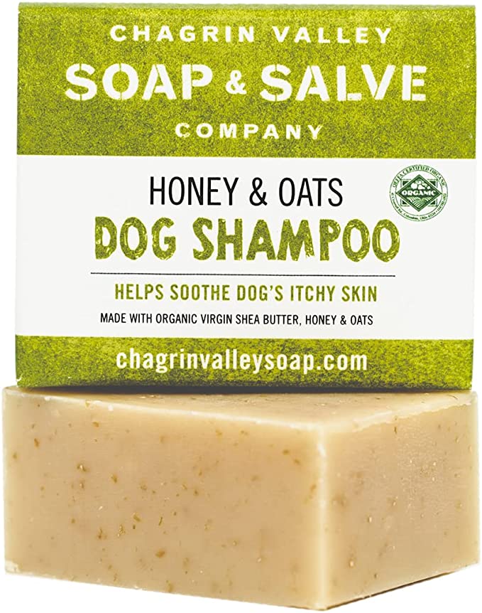 Natural Dog Shampoo – Honey & Oats Promote Healthy Coat and Skin - Moisturizing for Dry, Sensitive or Itchy Skin – Pure Essential Oils for Smelly Dogs - 3.8 OZ Bar - Chagrin Valley Soap & Salve