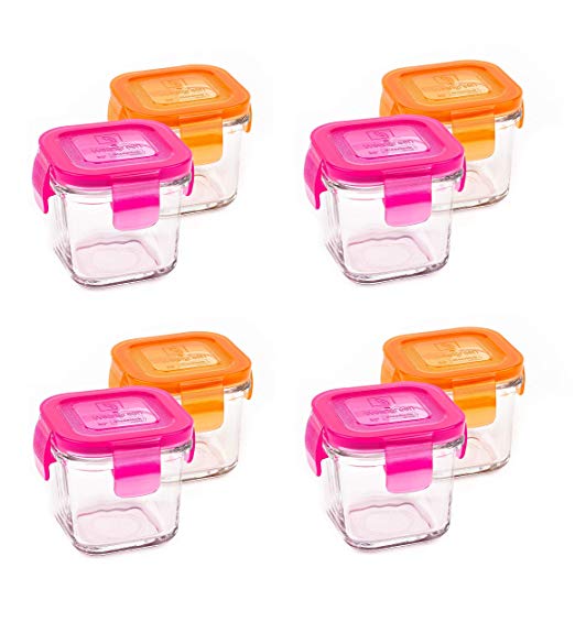 Wean Green Wean Cubes 4oz/120ml Baby Food Glass Containers - Starter Pack Pink and Orange (Set of 8)