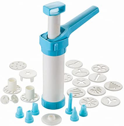 Hutzler 3696 Easy Action Cookie Press And Food Decorator, One Size, White/Turquoise