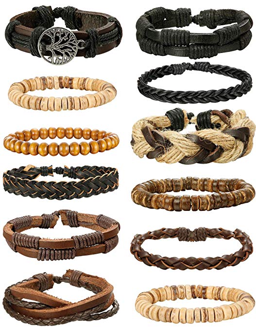 LOLIAS 4-24 Pcs Woven Leather Bracelet for Men Women Cool Leather Wrist Cuff Bracelets Adjustable