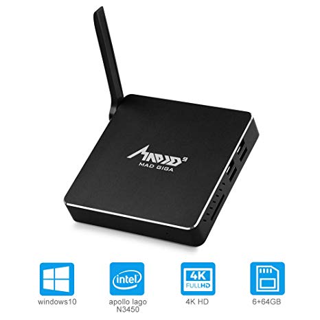 MAD GIGA AP34 Pro Mini PC, Silent Mini Computer, Windows 10 Fanless Desktop PC, Intel Apollo Lake N3450 Processor DDR3 6GB/64GB.