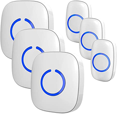 Wireless Doorbell by SadoTech – Full House Waterproof Door Bells & Chimes,1000-ft Range, 52 Door Chimes,4 Volume Levels with LED, Wireless Doorbells w/ 3 x Plugin Receivers and 3 x Transmitters, White