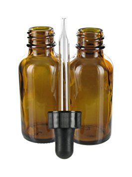 1 Oz (30 ml) Amber Glass Bottles Boston round with glass eye dropper 4 pack   Include LABELS for your marking convenience