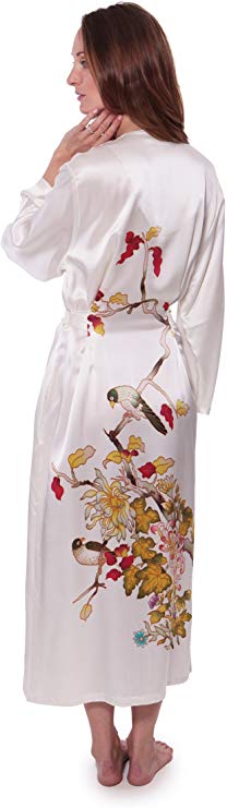 TexereSilk Women's Hand Painted Silk Robe - Elegant Robe (Chrysanthemum)