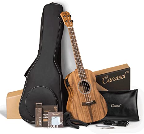 Caramel CT207 Acacia Tenor Acoustic & Electric Ukulele With Truss Rod with Additional Strings, Padded Gig Bag, Strap and EQ cable