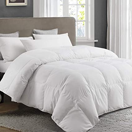 Yalamila 100% Cotton Goose Down Comforter-All Season Quilted Duvet Insert Bedding-White Stand Alone Comforter-King