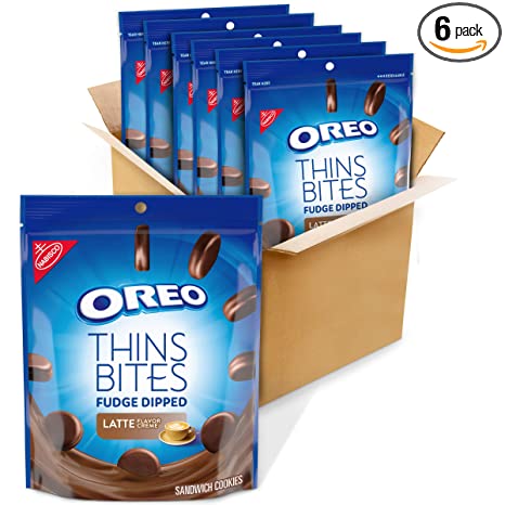 Oreo Thins Bites Fudge Dipped Sandwich Cookies, Latte Flavored Creme, 6 Pouches (6 Oz.), , 6 Count (Pack of 1)