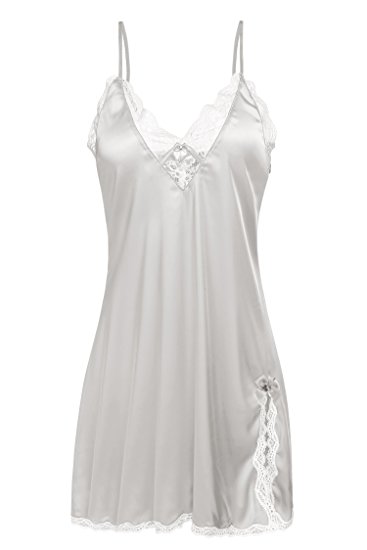 Ekouaer Sexy Lingerie Women's Sleepwear Satin Lace Chemise Nightgown XS-XXL