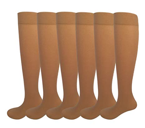 6 Pairs Women's Opaque Spandex Trouser Knee High Socks Queen Size 10-13-beige
