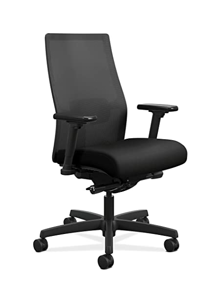 HON Ignition 2.0 Mid-Back Adjustable Lumbar Work Chair - Black Mesh Computer Chair for Office Desk, Black Fabric (HONI2M2AMLC10TK)