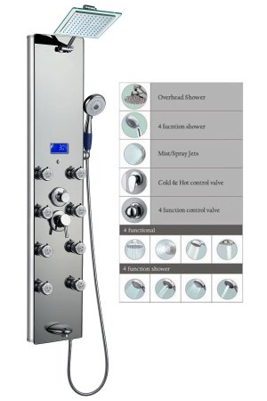 Blue Ocean 52” Aluminum SPA392M Shower Panel Tower with Rainfall Shower Head, 8 Multi-functional Nozzles