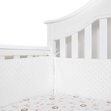 TILLYOU Baby Safe Minky Dot Crib Bumper Pads for Standard Cribs Machine Washable Padded Crib Liner Thick Padding for Nursery Bed 100% Silky Soft Microfiber Polyester Protector de Cuna, 4 Piece/Cream