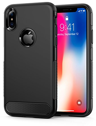 OMOTON iPhone X Case, Slim Anti-Scratch Protective Phone Case with High Impact Protection, Dual Layers and Non-slip Design for Apple iPhone X / iPhone 10 / iPhone X edition 5.8 inch, Black