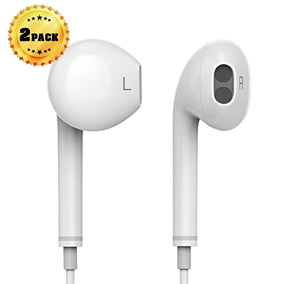 Vaken In-Ear Headphones/ Wired Earphones with Stereo Mic&Remote Control - Noise Isolating, High Definition and performance - Earbuds with Pure Sound and Powerful Bass for iPhone, iPod, iPad, iPhone, iPod, iPad, iMac and More ios (white) (2 pack)