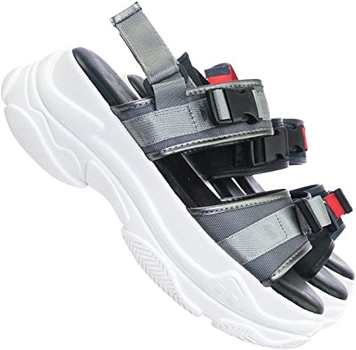 Platform Nylon Sports Sandal - Womens Hook & Loop Athletic Rubber Sole
