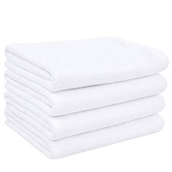 Extra Soft Microfiber Face Cloths for Bath White Washcloths Facial Remover Cloth for Bathroom with Hangable Loop 4 Pack 12" x 12" White
