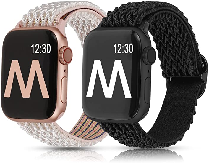 Moolia Compatible with Apple Watch Bands Stretchy 41mm 38mm 40mm 45mm 42mm 44mm for Women Men, Adjustable Sport Elastic Solo Loop Strap Soft Nylon Wristband for iWatch Series SE 7 6 5 4 3 2 1