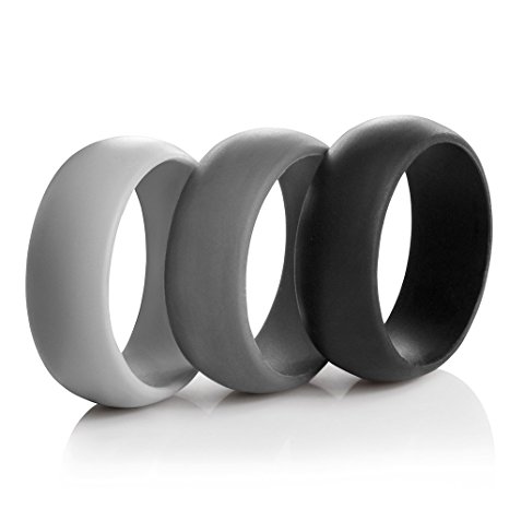 Men’s Silicone Wedding Ring Bands – 3 Ring Pack – Black, Dark Grey, Light Grey