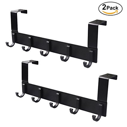 Over the Door Hooks,Rongyuxuan Pack 2 Heavy Duty Over the Door 5 Hooks Organizer Rack,Decorative Organizer Hooks for Clothes Coat Hat Belt Towels,Home or Office Use