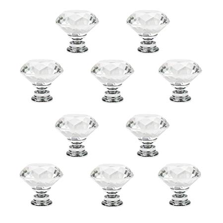 Crystal Glass Cabinet Knobs, PAPRMA 10 Pcs 30mm Diamond Shape Pulls Handles for Drawer Kitchen Cabinets Dresser Cupboard Wardrobe, Clear