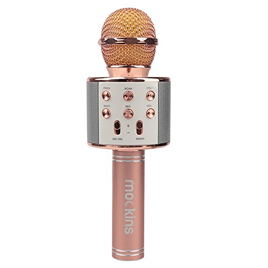 Mockins WS858 Wireless Portable Handheld Bluetooth KARAOKE MICROPHONE Compatible with Android & IOS Apple, Rose Gold